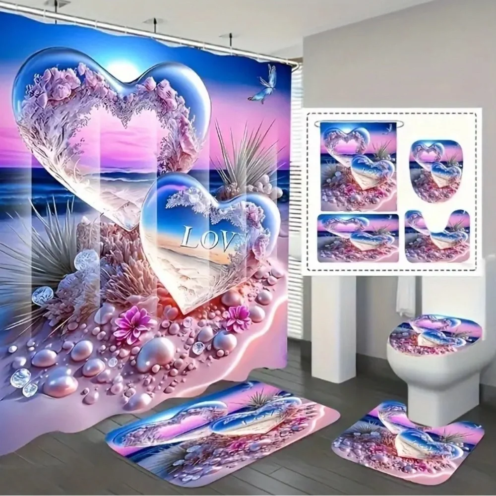 4pc Double Heart Love Bathroom Set NWT